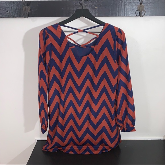 CHARMING CHARLIE Chevron Patterned Strappy Back Long Sleeve Straight Dress Small - Picture 6 of 13